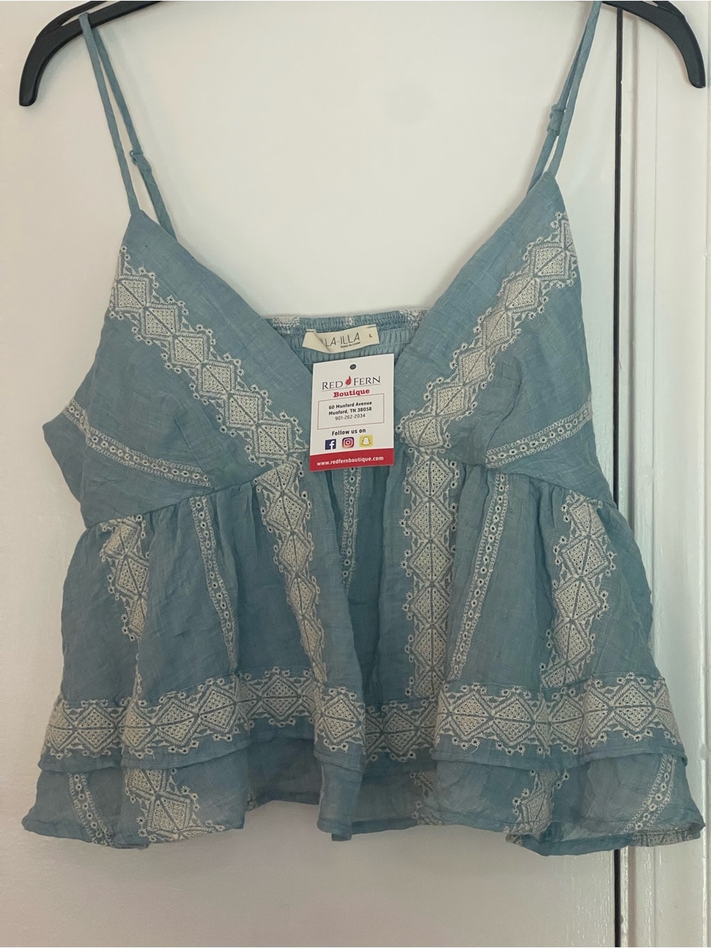 Boutique Blue Embroidered Cami Top